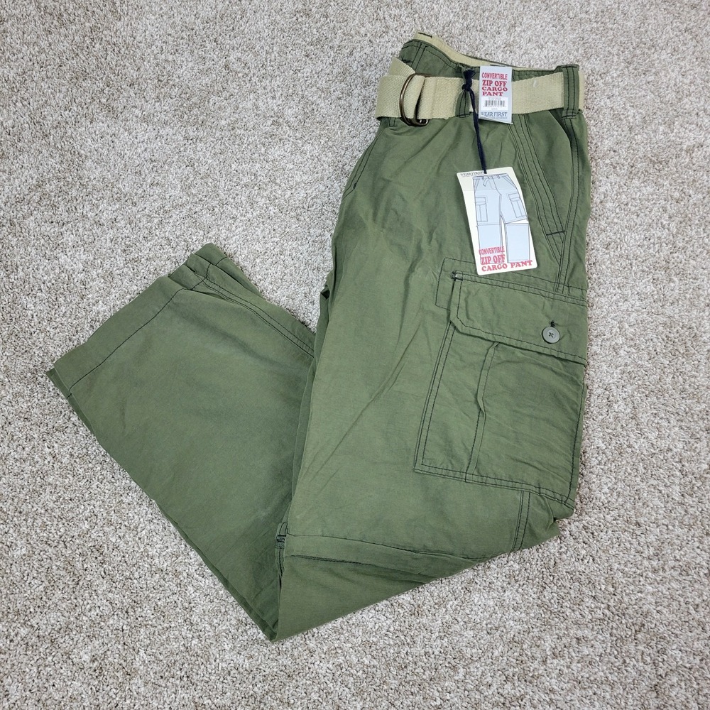 NWT Wear First Mens 38x32 Green Convertible Zip Off Cargo Pants Belted